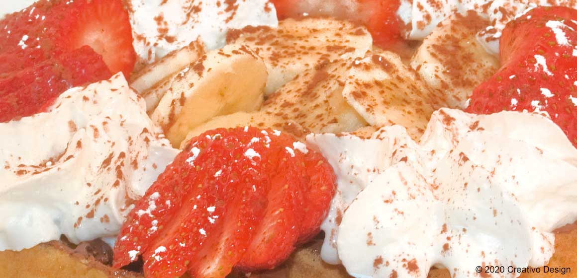 Golden Belgian waffle with fresh toppings